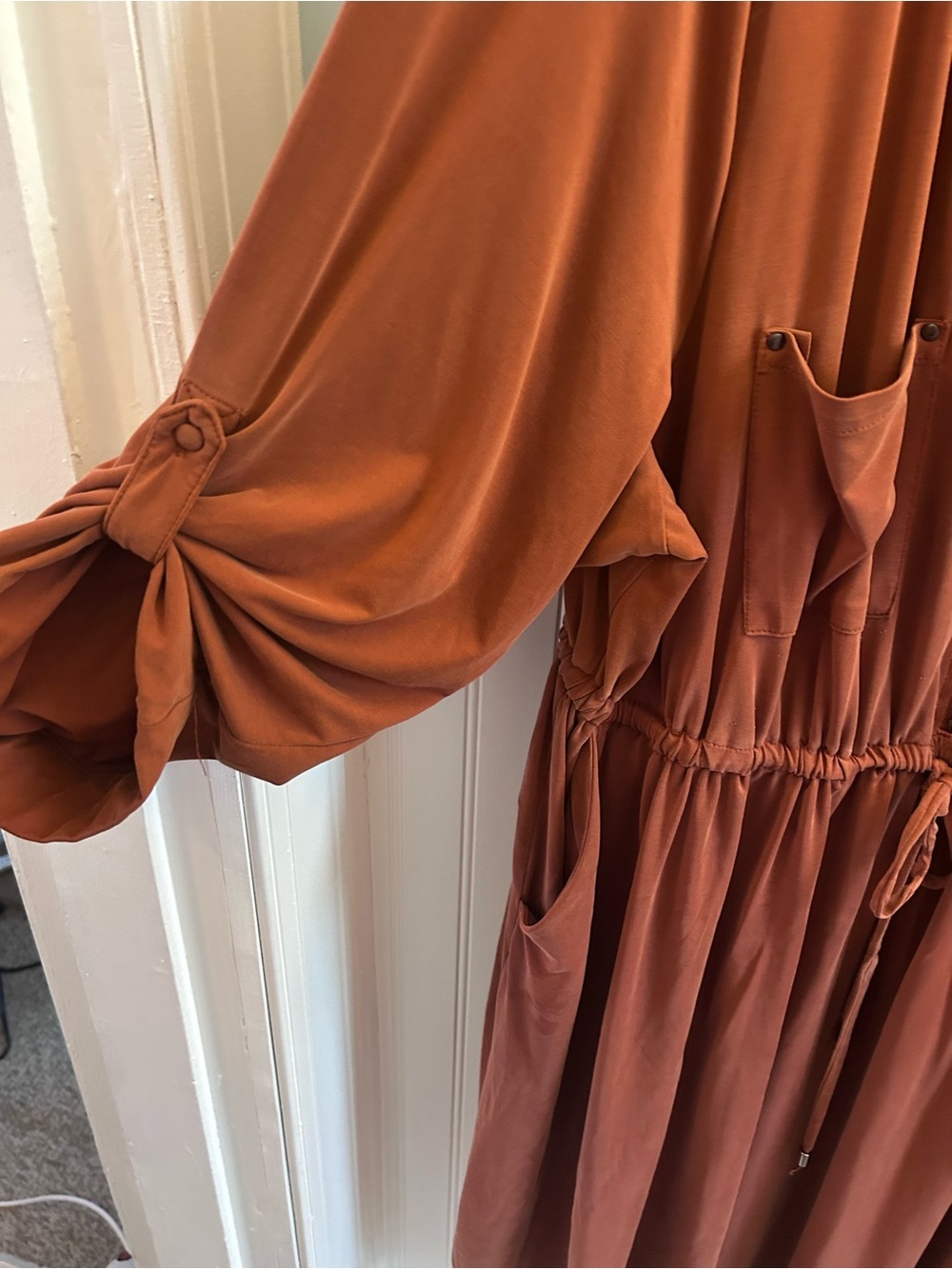torrid brown colored utility zip front drawstring dress - Picture 3 of 5